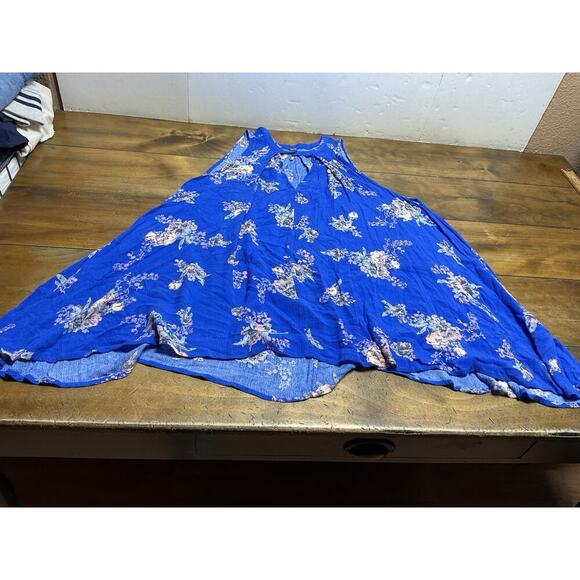 FREE PEOPLE Floral Sleeveless Mini Swing Blue Keyhole Dress Size XS - Picture 5 of 10